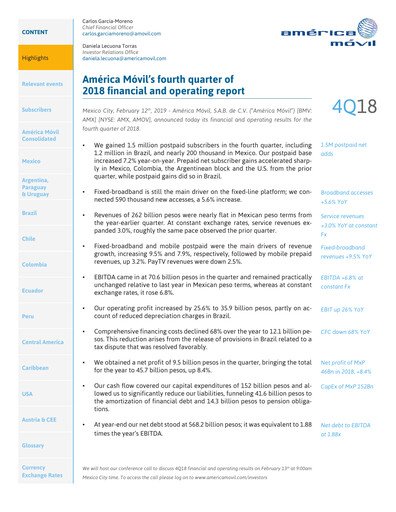 Thumbnail America Movil Quarterly Report 2018-q4