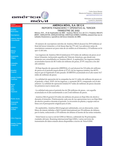 Thumbnail America Movil Quarterly Report 2002-q3