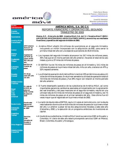 Thumbnail America Movil Quarterly Report 2003-q2