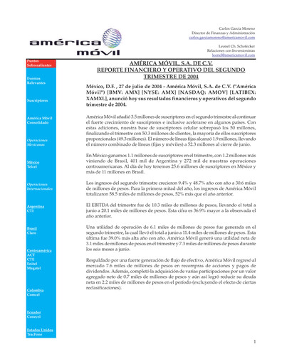 Thumbnail America Movil Quarterly Report 2004-q2