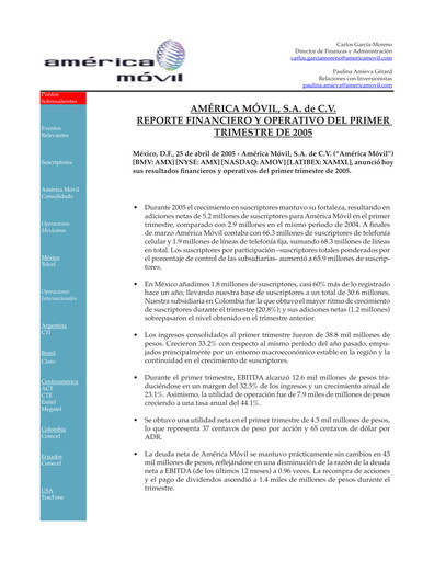 Thumbnail America Movil Quarterly Report 2005-q1