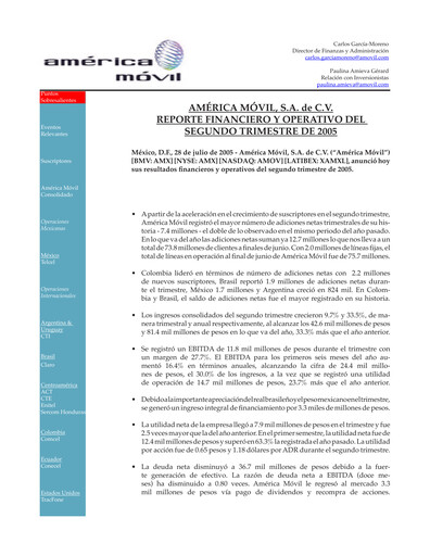 Thumbnail America Movil Quarterly Report 2005-q2
