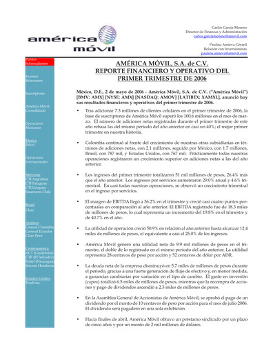 Thumbnail America Movil Quarterly Report 2006-q1