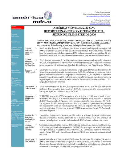 Thumbnail America Movil Quarterly Report 2006-q2