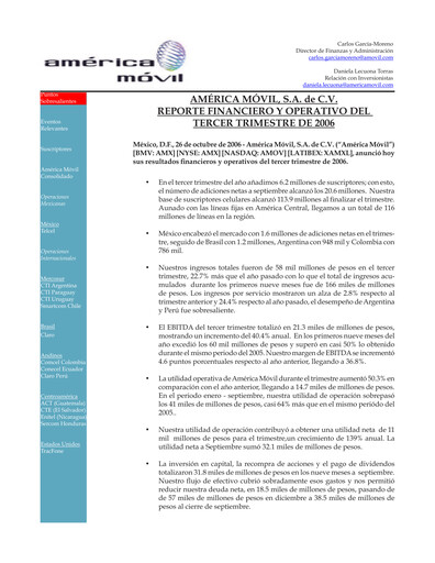 Thumbnail America Movil Quarterly Report 2006-q3