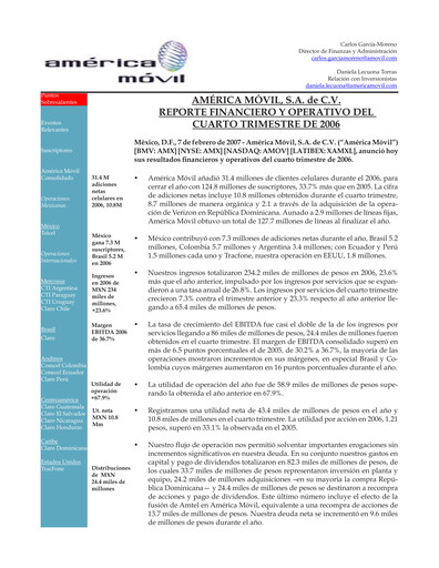 Thumbnail America Movil Quarterly Report 2006-q4