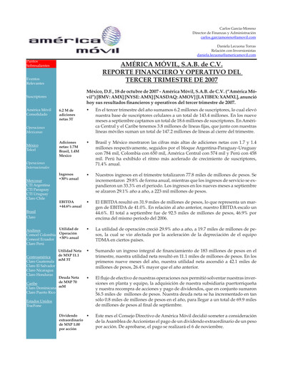 Thumbnail America Movil Quarterly Report 2007-q3