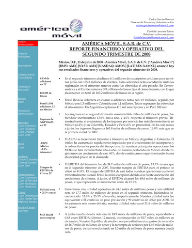 Thumbnail America Movil Quarterly Report 2008-q2