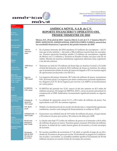 Thumbnail America Movil Quarterly Report 2010-q1