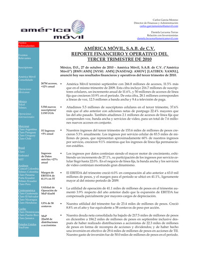 Thumbnail America Movil Quarterly Report 2010-q3