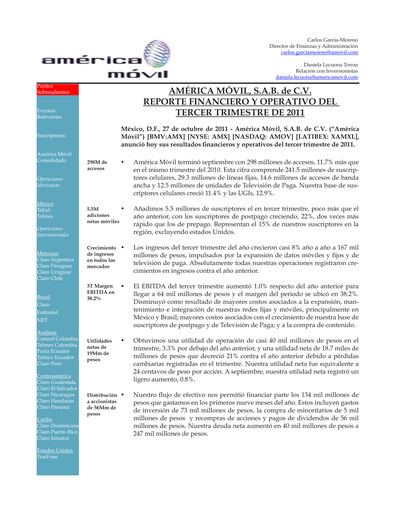 Thumbnail America Movil Quarterly Report 2011-q3
