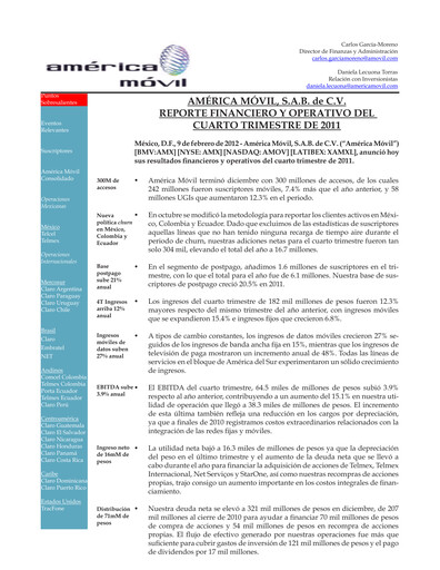 Thumbnail America Movil Quarterly Report 2011-q4