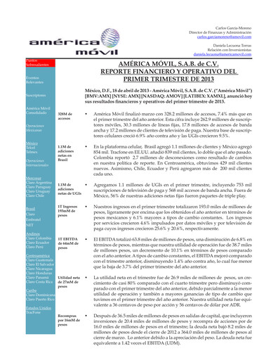 Thumbnail America Movil Quarterly Report 2013-q1