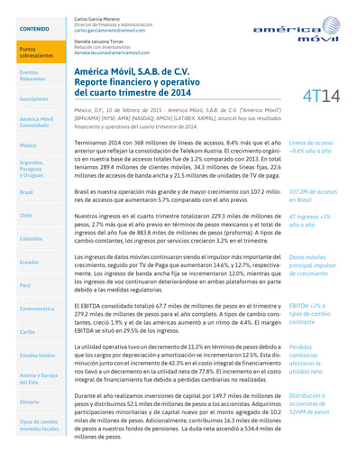Thumbnail America Movil Quarterly Report 2014-q4
