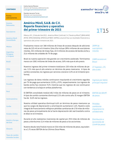 Thumbnail America Movil Quarterly Report 2015-q1