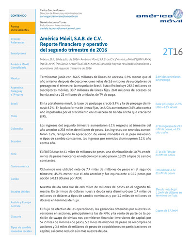 Thumbnail America Movil Quarterly Report 2016-q2