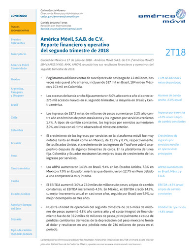 Thumbnail America Movil Quarterly Report 2018-q2