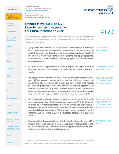 Thumbnail America Movil Quarterly Report 2020-q4