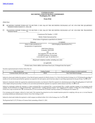 Thumbnail Mettler Toledo Quarterly Report 2024-q1