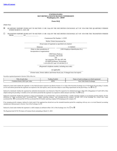 Thumbnail Mettler Toledo Quarterly Report 2025-q1
