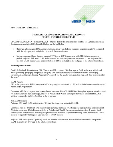 Thumbnail Mettler Toledo Quarterly Report 2025-q4