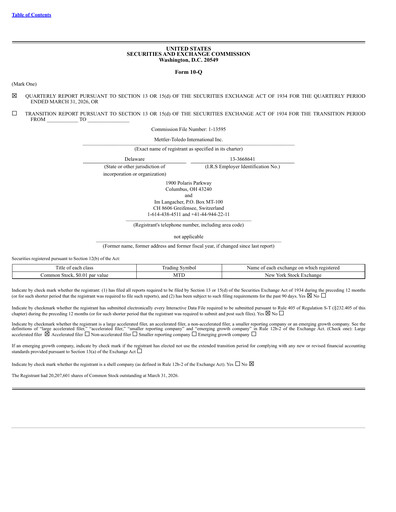 Thumbnail Mettler Toledo Quarterly Report 2026-q1