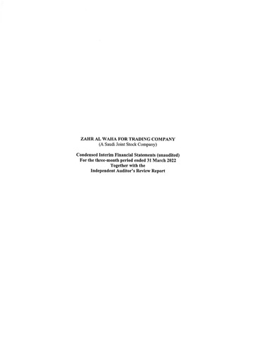Miniature Zahrat Al Waha For Trading Company Rapport trimestriel 2022-q1
