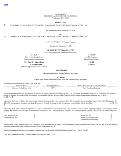Thumbnail Arrow Electronics
 Quarterly Report 2023-q1