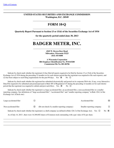 Thumbnail Badger Meter
 Quarterly Report 2013-q2