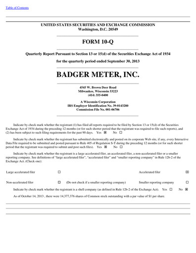 Thumbnail Badger Meter
 Quarterly Report 2013-q3