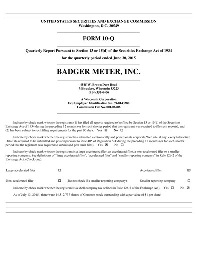 Thumbnail Badger Meter
 Quarterly Report 2015-q2
