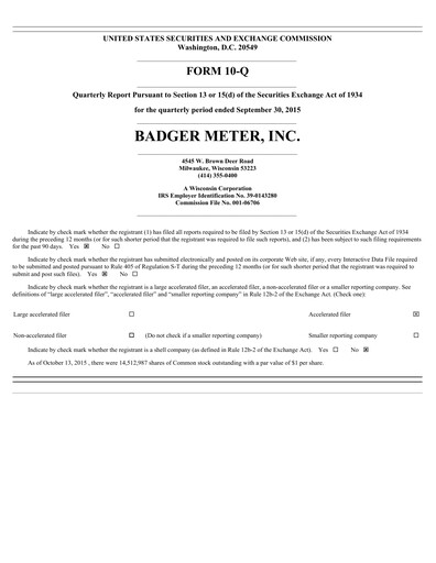 Thumbnail Badger Meter
 Quarterly Report 2015-q3