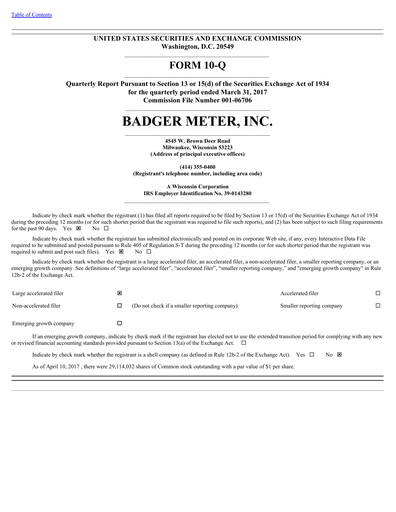 Thumbnail Badger Meter
 Quarterly Report 2017-q1