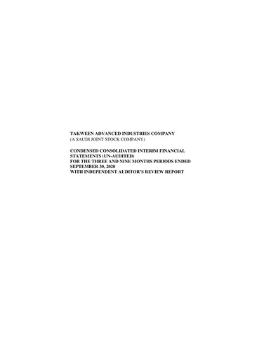 Thumbnail Takween Advanced Industries Quarterly Report 2020-q3