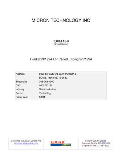 Thumbnail Micron Technology Annual Report 1994