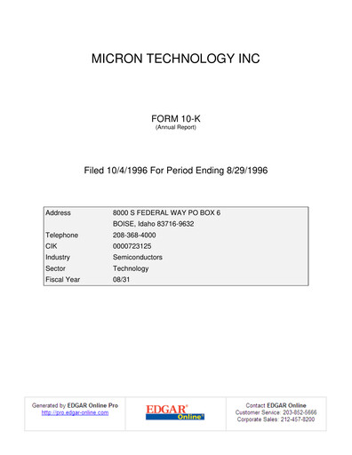 Thumbnail Micron Technology Annual Report 1996