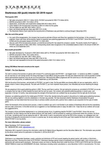 Thumbnail Starbreeze Quarterly Report 2019-q3