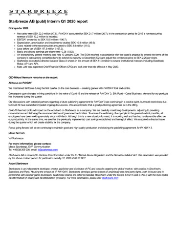 Thumbnail Starbreeze Quarterly Report 2020-q1