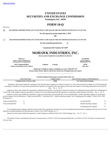Thumbnail Mohawk Industries
 Quarterly Report 2022-q2