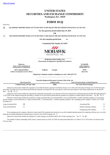 Thumbnail Mohawk Industries
 Quarterly Report 2024-q2