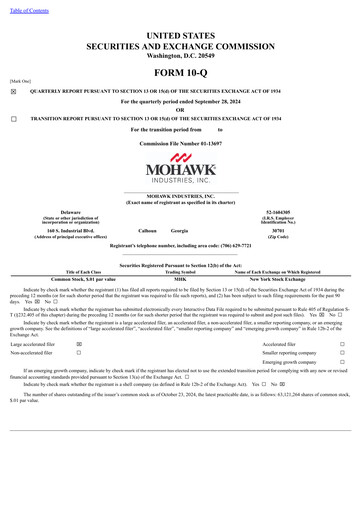 Thumbnail Mohawk Industries
 Quarterly Report 2024-q3