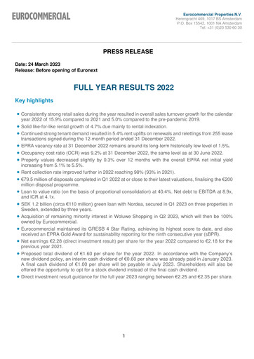 Thumbnail Eurocommercial Properties Financial Statement 2022