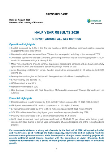 Thumbnail Eurocommercial Properties Half-year Report 2026-h1