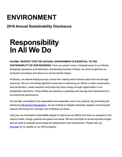 Thumbnail The Mosaic Company Sustainability Report 2016