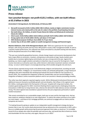 Thumbnail Van Lanschot Kempen Financial Statement 2023