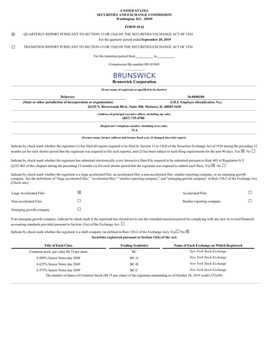 Thumbnail Brunswick Corporation Quarterly Report 2019-q3