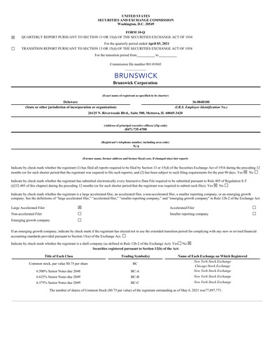 Thumbnail Brunswick Corporation Quarterly Report 2021-q1
