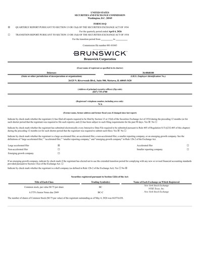 Thumbnail Brunswick Corporation Quarterly Report 2026-q1