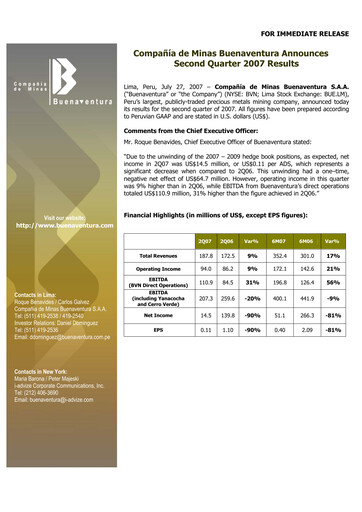 Miniature Buenaventura Mining Company  Bilan financier 2007-h1