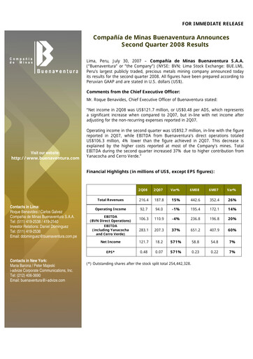 Miniature Buenaventura Mining Company  Bilan financier 2008-h1